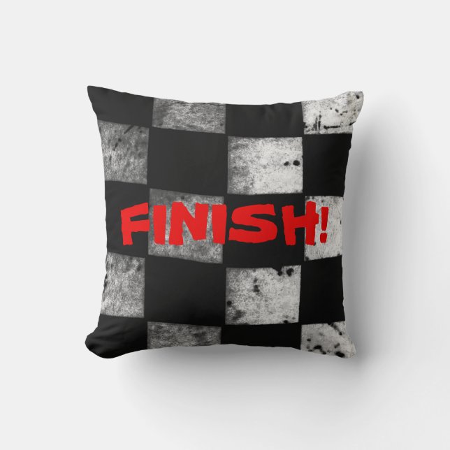 Checkered Flag "FINISH!" Pillow (Front)