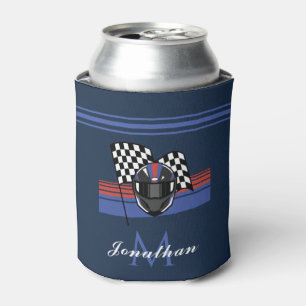 Checkered Flag & Helmet Motorbike Custom Name Cool Can Cooler