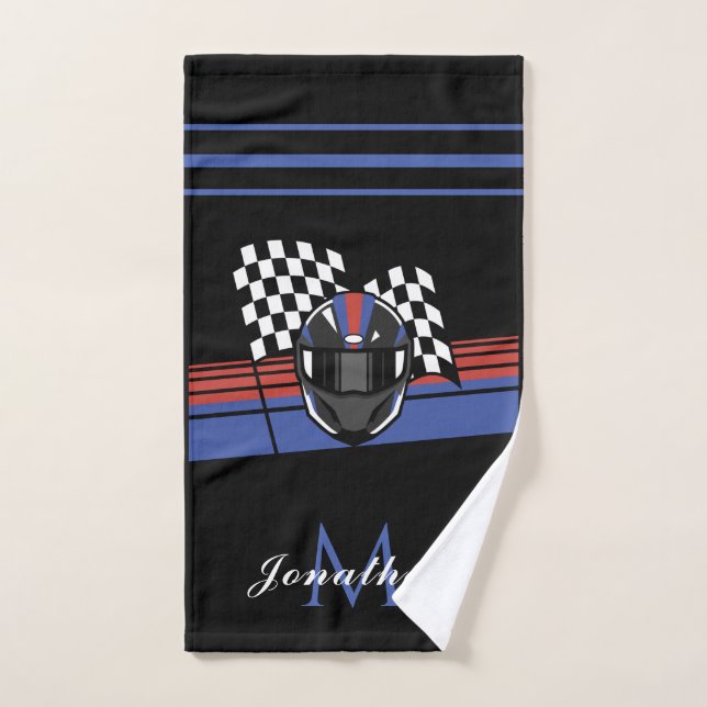 Checkered Flag & Helmet Motorbike Custom Name Cool Hand Towel (Hand Towel)