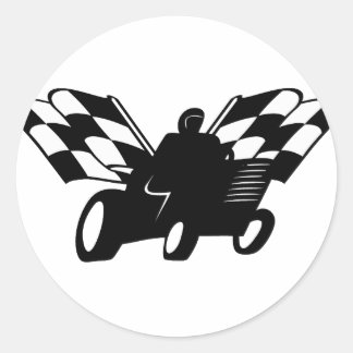 Checkered Flag Lawnmower Racer Classic Round Sticker