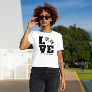 Checkered Flag Love Racing Black & White Design T-Shirt