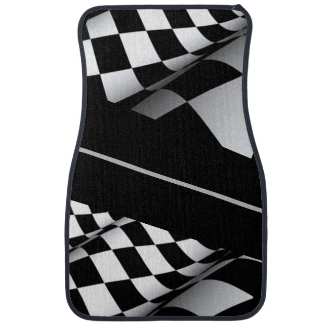 Checkered Flag on Black  Car Floor Mat (Front)