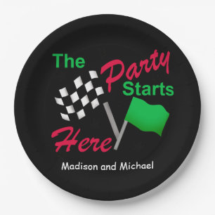 Checkered Flag Party Starts Here Celebration Paper Plates