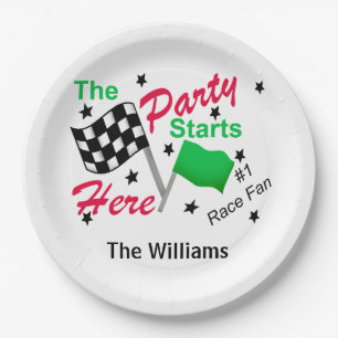 Checkered Flag Party Starts Here Name Personalized Paper Plates
