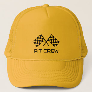 Checkered Flag Pit Crew Custom Text Trucker Hat