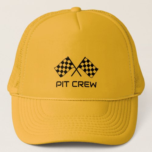 Checkered Flag Pit Crew Custom Text Yellow Trucker Hat