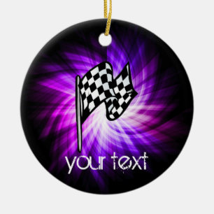 Checkered Flag; purple Ceramic Ornament