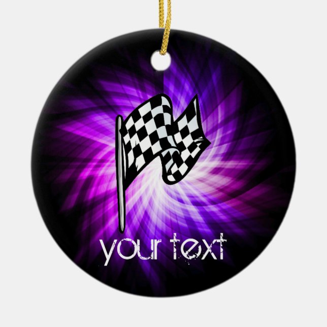 Checkered Flag; purple Ceramic Ornament (Front)