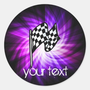 Checkered Flag; purple Classic Round Sticker