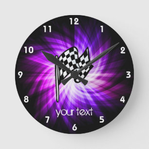Checkered Flag; purple Round Clock