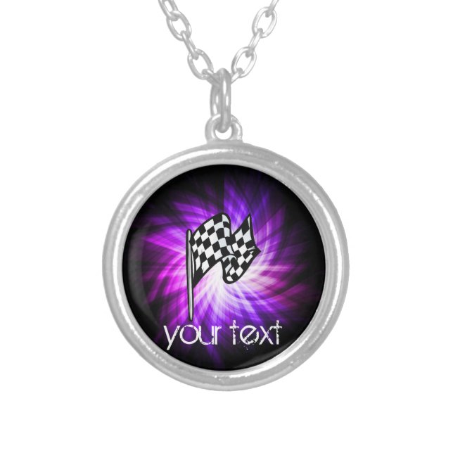 Checkered Flag; purple Silver Plated Necklace (Front)