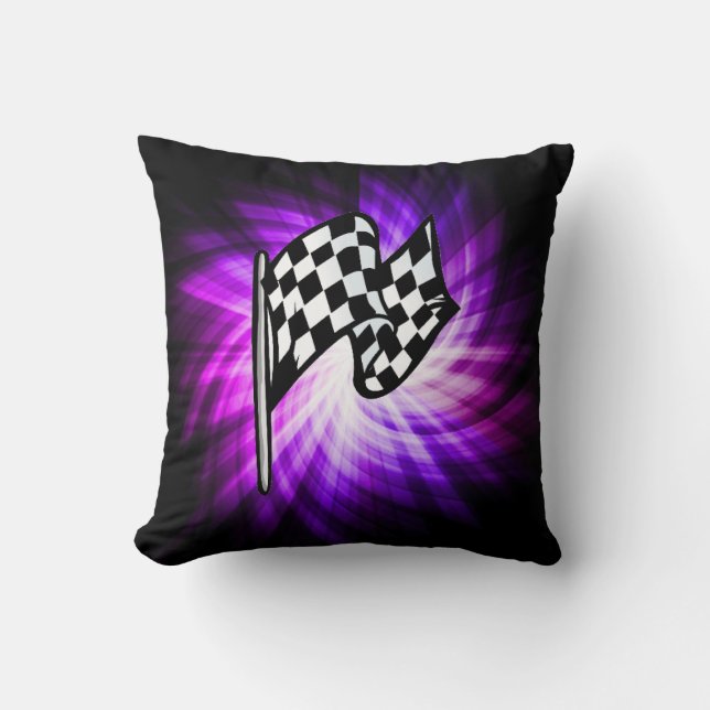 Checkered Flag; purple Throw Pillow (Front)