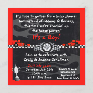 Checkered Flag Race Car Baby Shower Invitations
