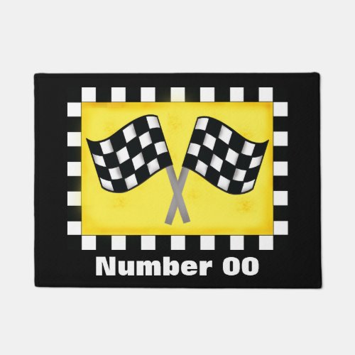 Checkered Flag Race Number Personalized Black Doormat