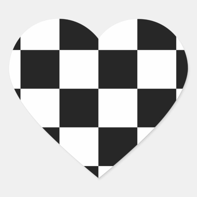 Checkered Flag Racing Chess Checkers Chessboard Heart Sticker (Front)