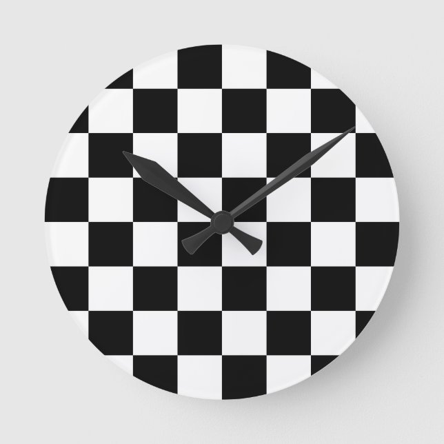 Checkered Flag Racing Chess Checkers Chessboard Round Clock (Front)