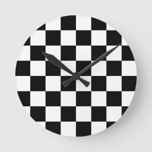 Checkered Flag Racing Chess Checkers Chessboard Round Clock