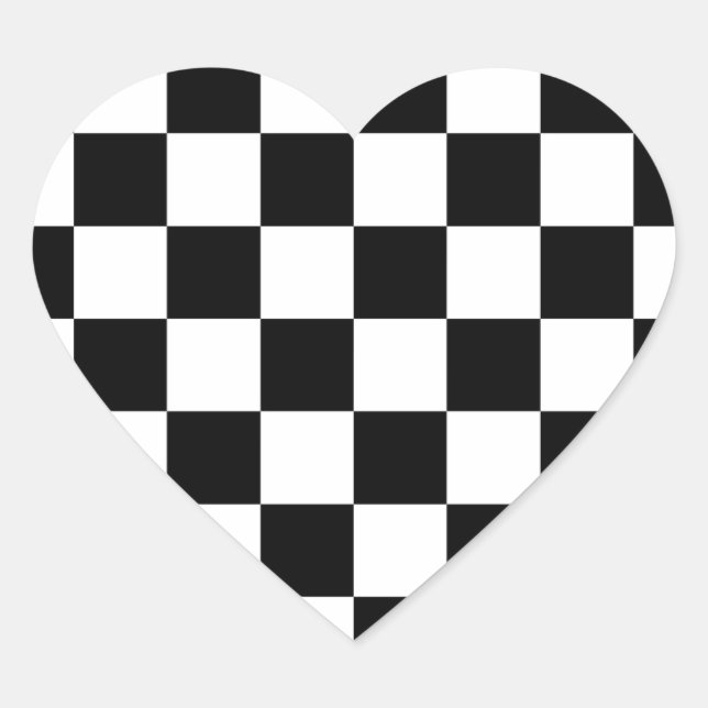 Checkered Flag Racing Design Chess Checkers Board Heart Sticker (Front)