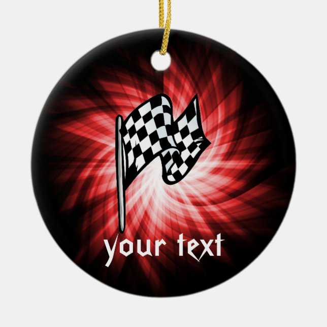 Checkered Flag; red Ceramic Ornament (Front)