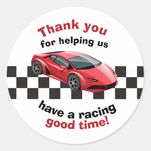 Checkered Flag Red Sports Car Birthday Party Favor Classic Round Sticker