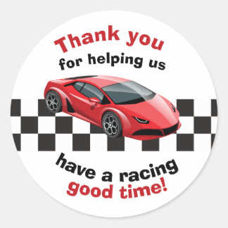 Checkered Flag Red Sports Car Birthday Party Favor Classic Round Sticker