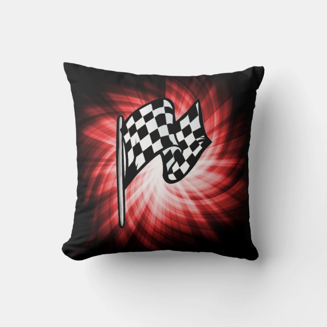 Checkered Flag; red Throw Pillow (Front)