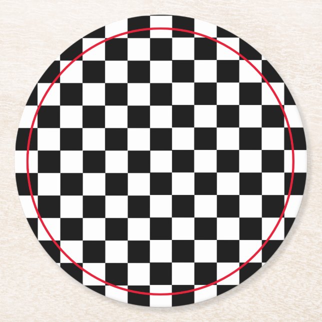 Checkered Flag Round Paper Coaster (Front)