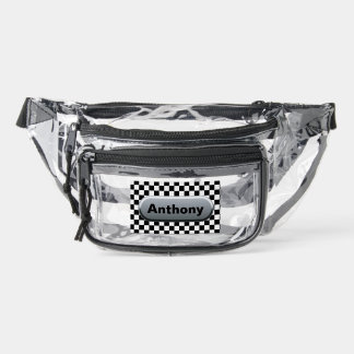 Checkered Flag Silver Finish Custom Clear Fanny Pack