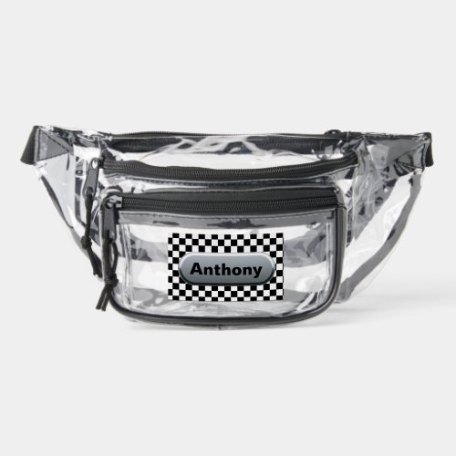 Checkered Flag Silver Finish Custom Clear Fanny Pack