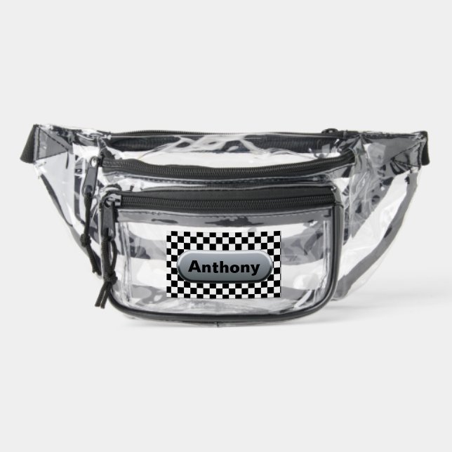 Checkered Flag Silver Finish Custom Clear Fanny Pack (Front)