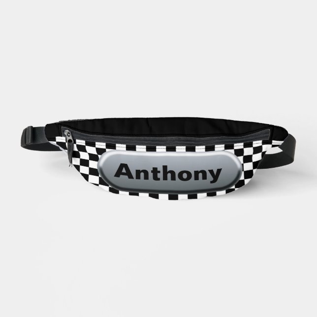 Checkered Flag Silver Finish Custom Fanny Pack (Front)