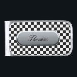 Checkered Flag Silver Finish Money Clip<br><div class="desc">Perfect gift for him!  May be customized with any name or text!</div>