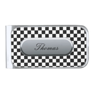 Checkered Flag Silver Finish Money Clip