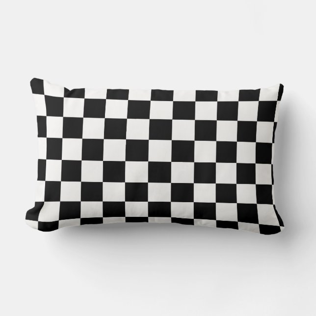 Checkered Flag Stylish Black And White Pattern Lumbar Pillow (Front)