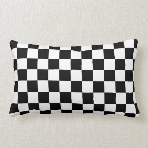 Checkered Flag Stylish Black And White Pattern Lumbar Pillow