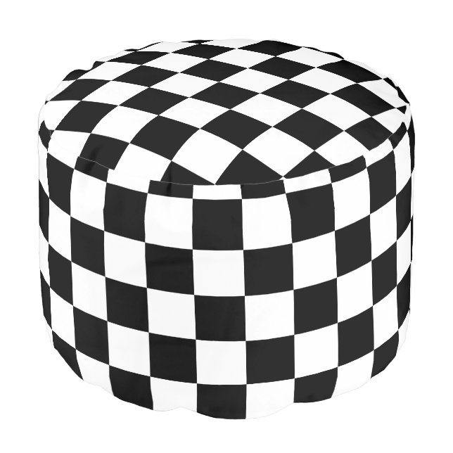 Checkered Flag Stylish Black And White Pattern Pouf (Angled Front)