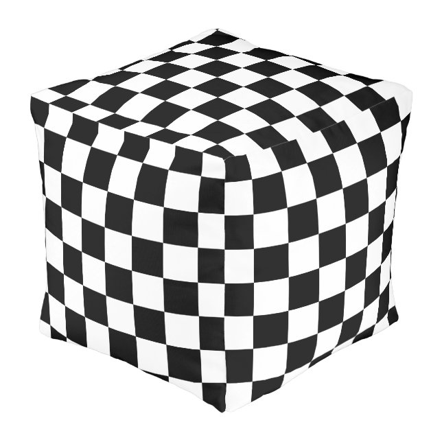 Checkered Flag Stylish Black And White Pattern Pouf (Angled Front)