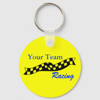 Checkered Flag Swoop Race Team Keychain