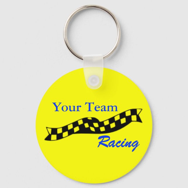 Checkered Flag Swoop Race Team Keychain (Front)