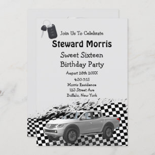 Checkered Flag Truck Sweet Sixteen Birthday Party Invitation