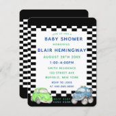 Checkered Flag Watercolor Cars Boy Baby Shower Invitation (Front/Back)