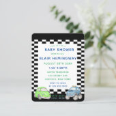 Checkered Flag Watercolor Cars Boy Baby Shower Invitation (Standing Front)