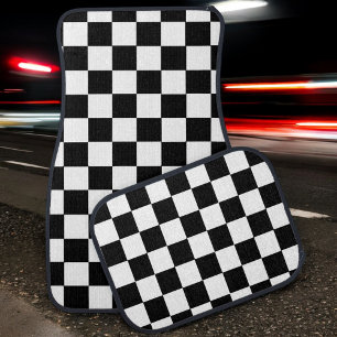 Checkered Flag White Black Custom Auto Car Floor Mat