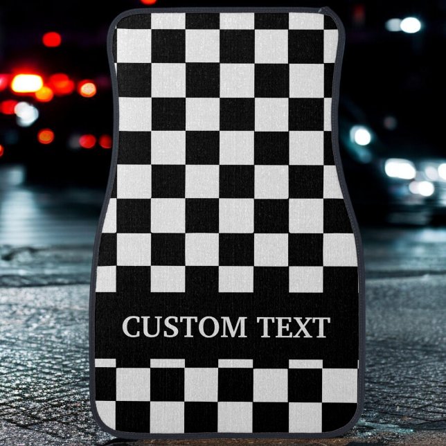 Checkered Flag White Black Personalized Name Car F Floor Mat (Creator Uploaded)