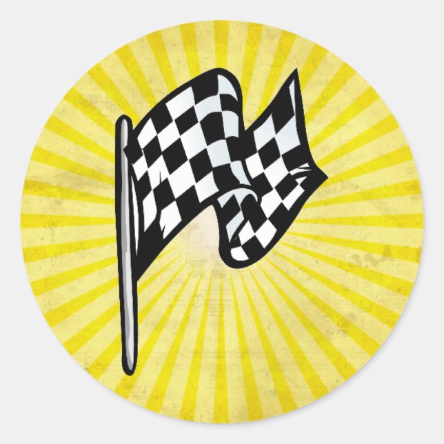 Checkered Flag; yellow Classic Round Sticker (Front)