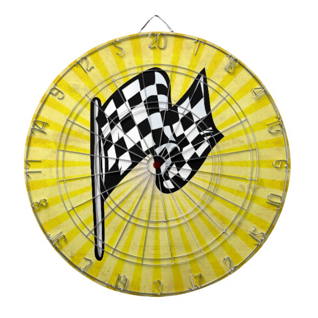 Checkered Flag; yellow Dartboard With Darts (Front)