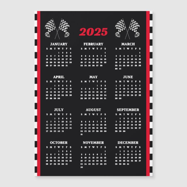 Checkered Flags 2025 Calendar Magnetic Card