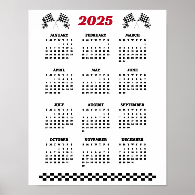 Checkered Flags 2025 Calendar Poster