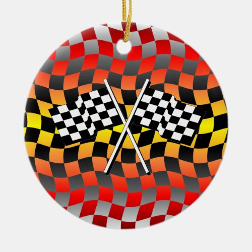 checkered flags ceramic ornament