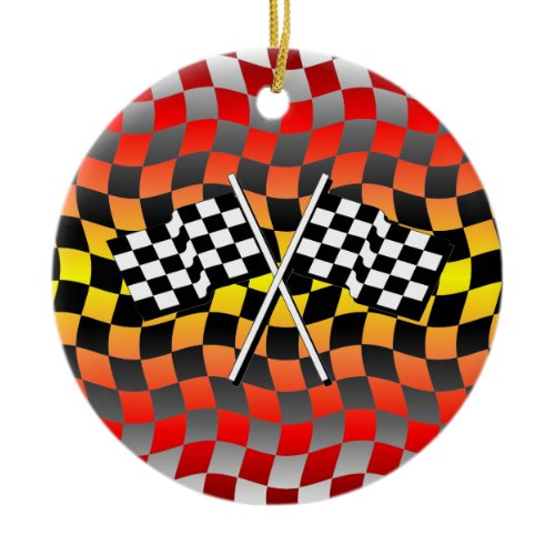 checkered flags ceramic ornament